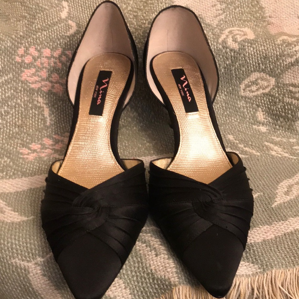 Black satin heels